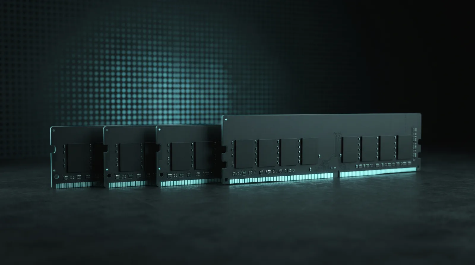 A row of memory chips of increasing size arranged like a bar chart, representing VRAM tiers for local LLMs