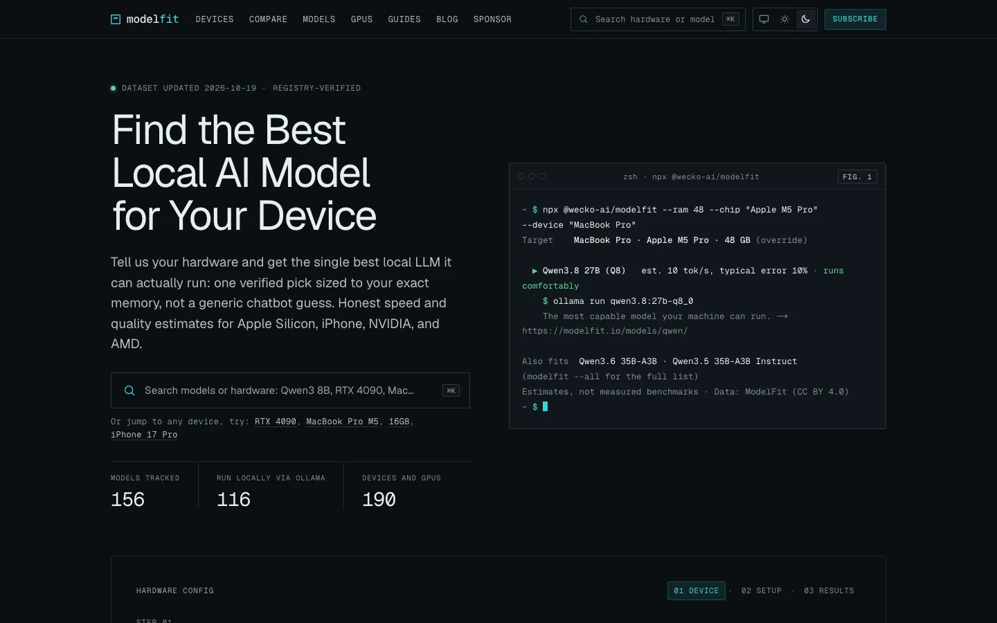 ModelFit home page as it looked on Oct 19, 2026